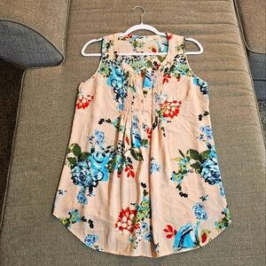 Daniel Rainn Pink Blue Floral Boho Casual Office Sleeveless Top Size Small